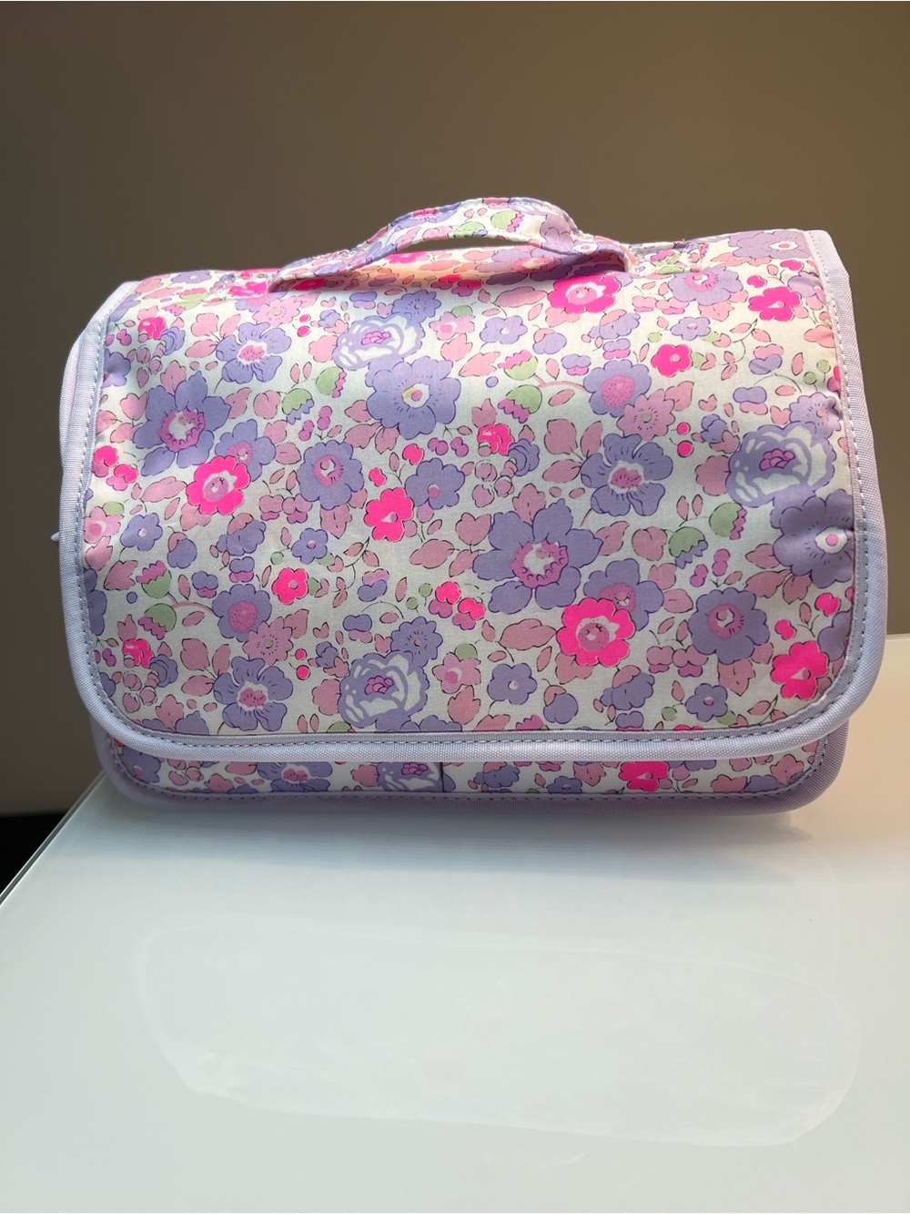 Floral Fold-Over Organizer Bag in Lavender and Pink